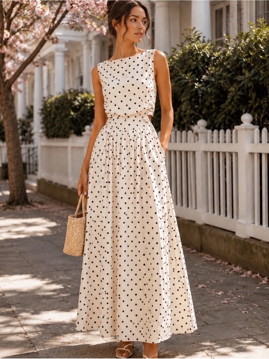 Commense Dresses & Skirts - Commense Two-Piece Set - Cream with Black Polka Dots